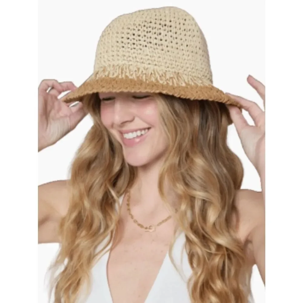 Eugenia Kim Two-Tone Straw Bailey Bucket Hat - Natural/Tan New w/Tags